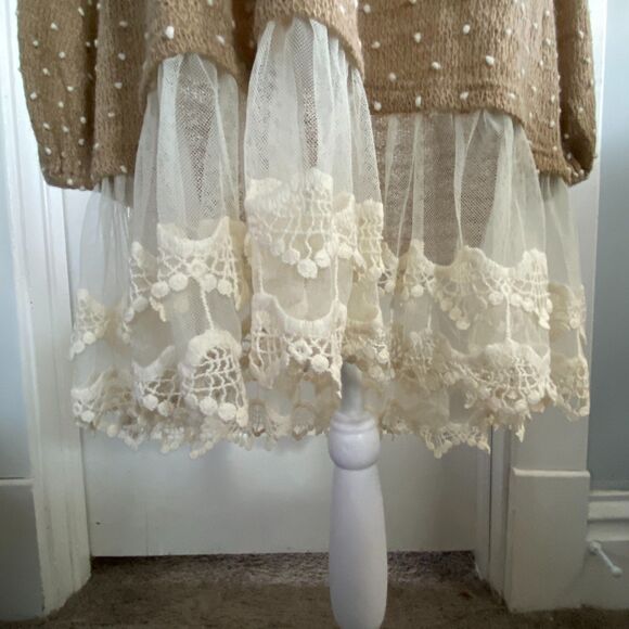 Altar'd State Light Brown and Ivory Lace Tunic sz S Cottagecore Peasant Granola - Picture 5 of 11
